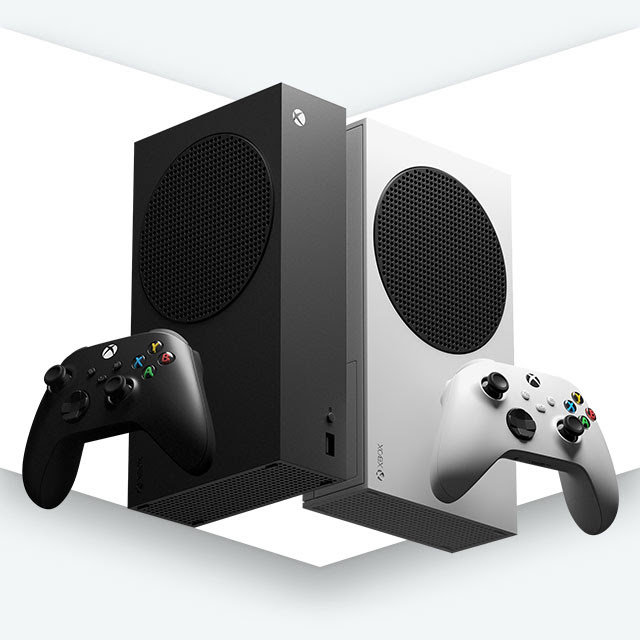 The Xbox Series S and controller in Robot White and Carbon Black.
