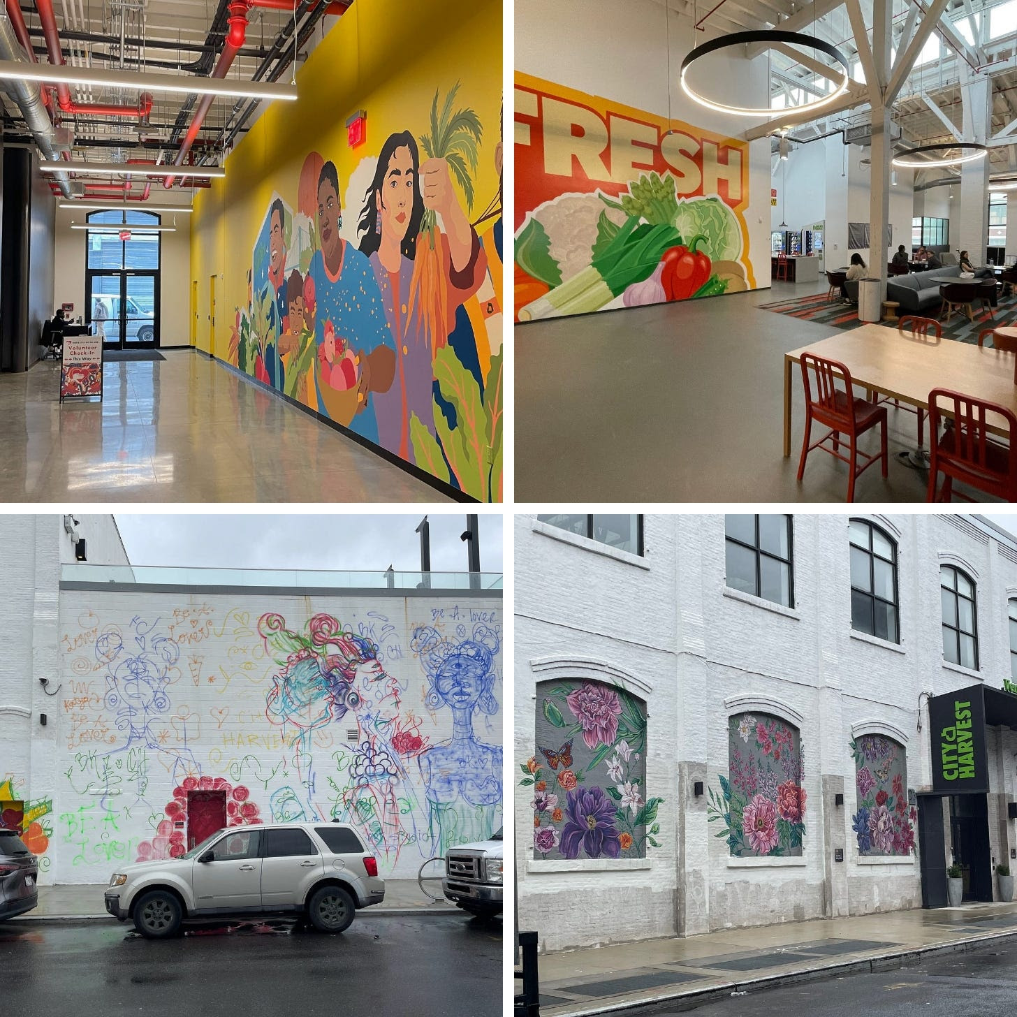 four images show murals painted inside and out