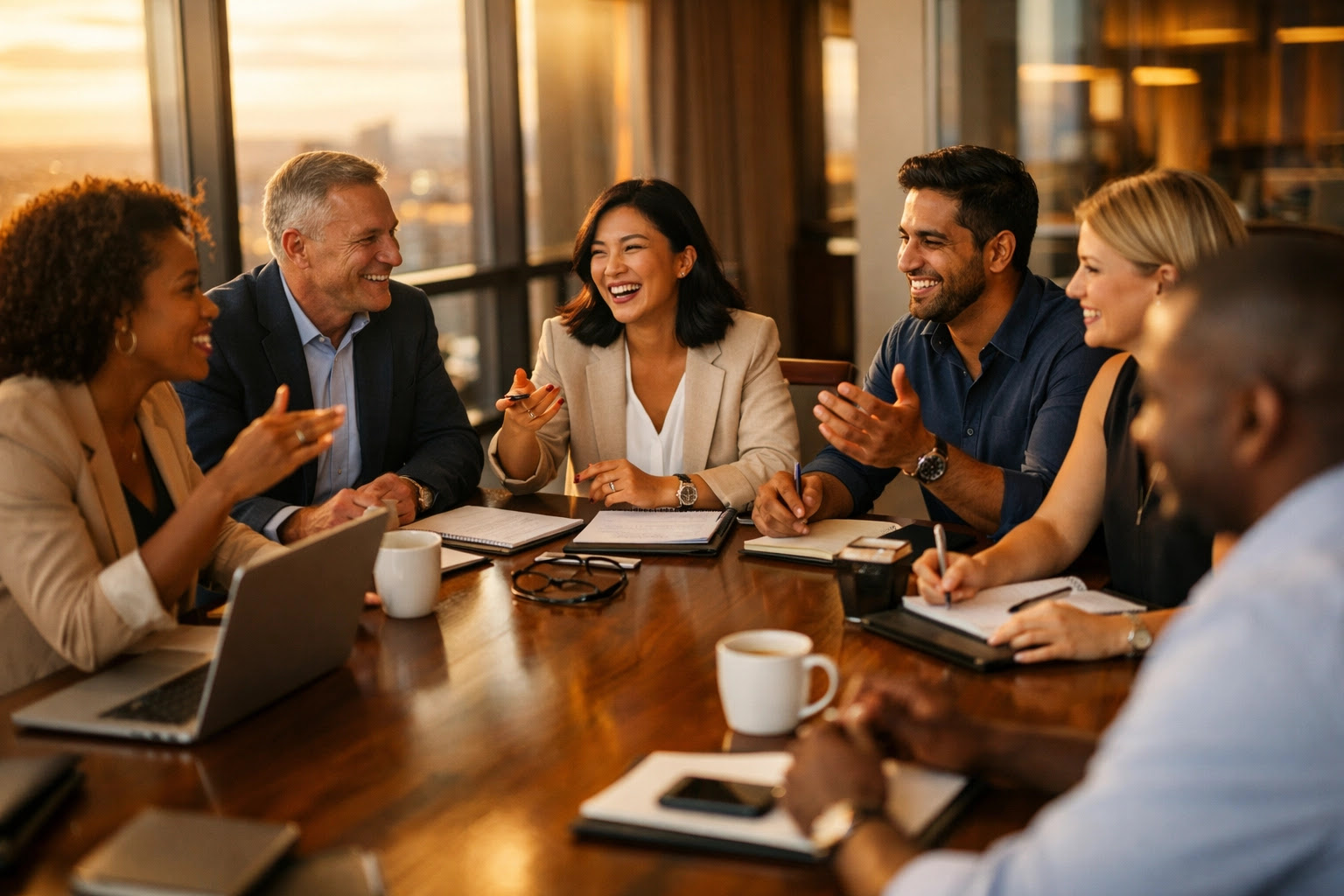 Business professionals collaborating at LeadTribes networking meeting