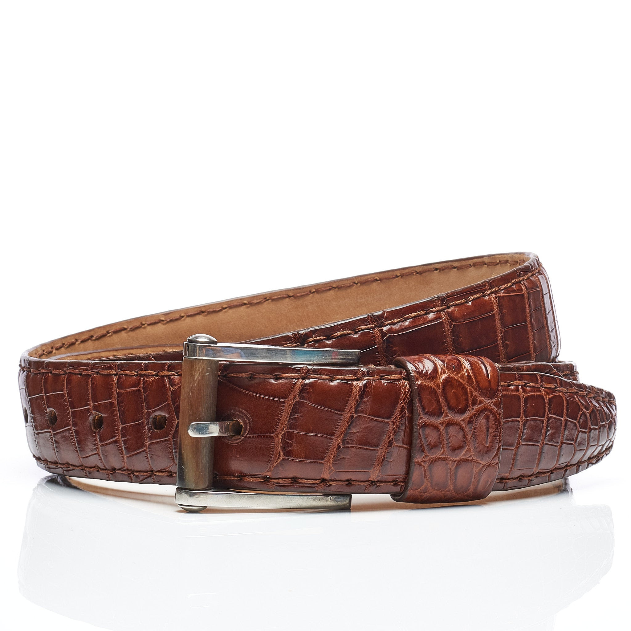 Image of ROMANELLI Leather Silver-Horn Buckle Belt