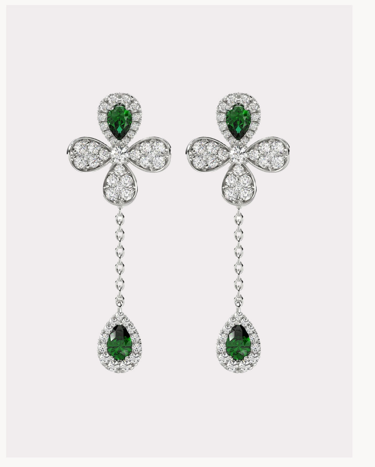 Floral White Gold Drop Earrings