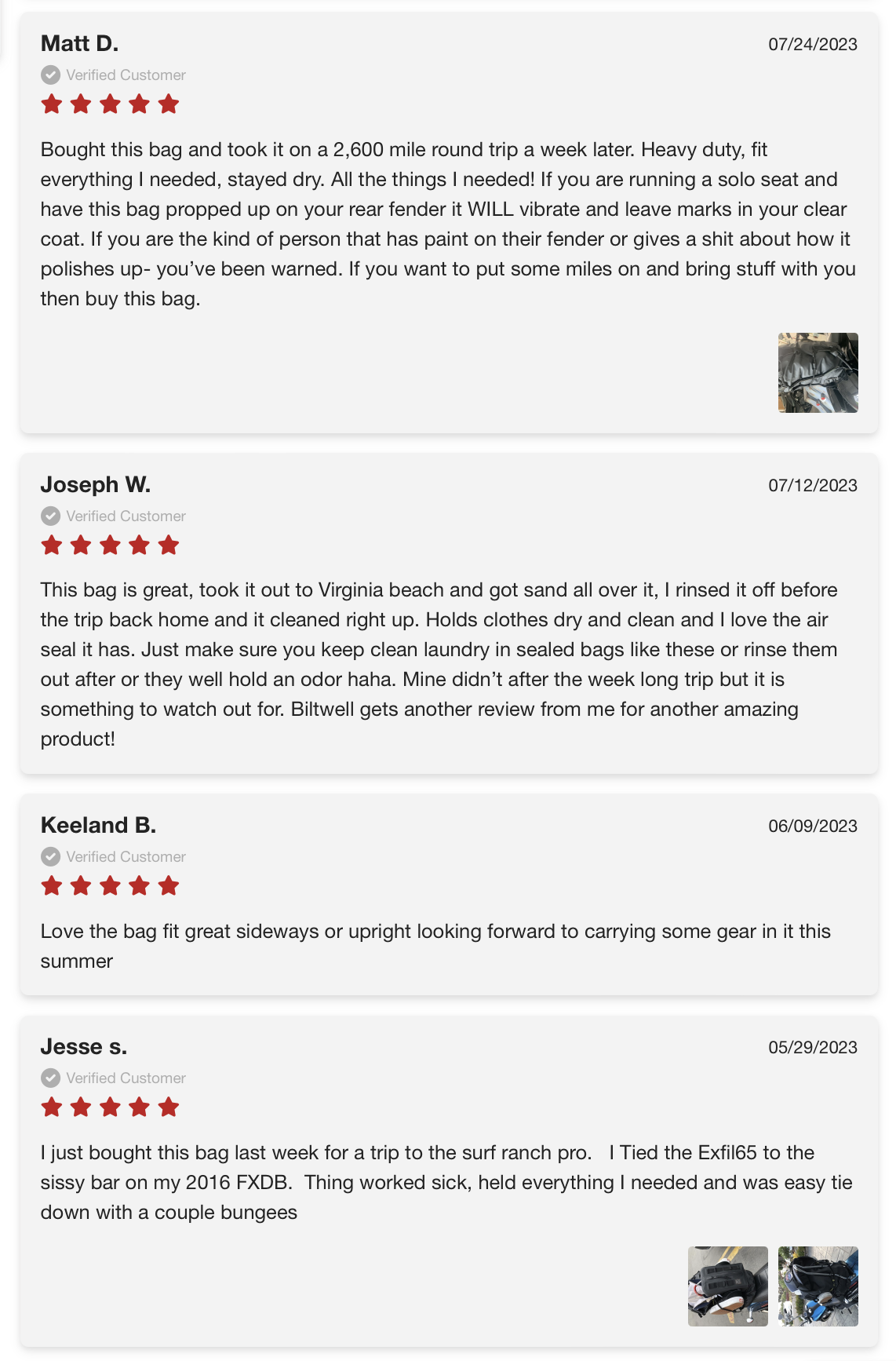 Screen shot of several 5-star reviews for the EXFIL-65 2.0