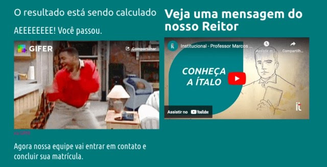 Página de aprovação do curso em história do Centro Universitário Ítalo Brasileiro em parceria com a produtora Brasil Paralelo