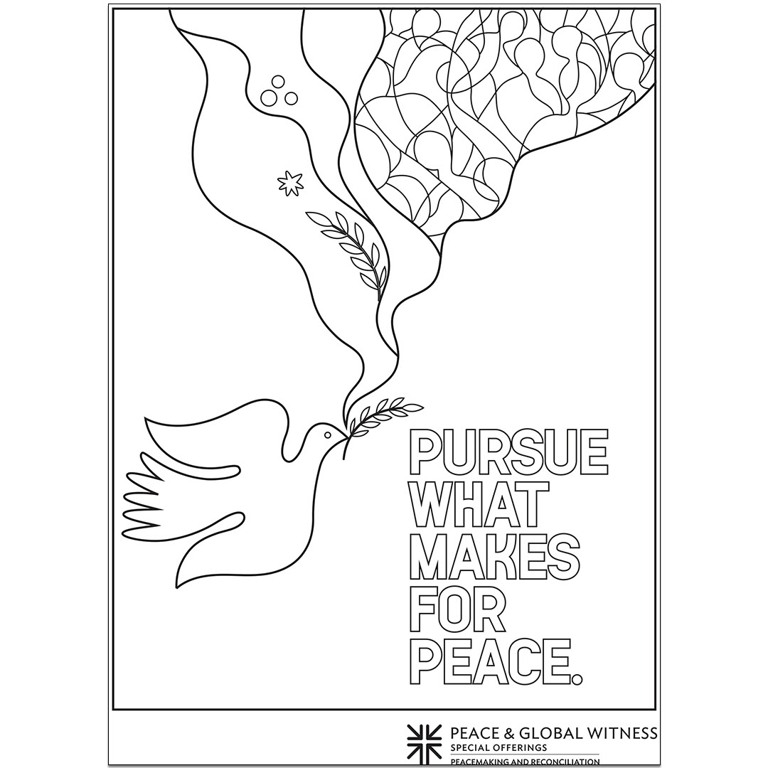 The coloring page for the Peace & Global Witness Offering. 
