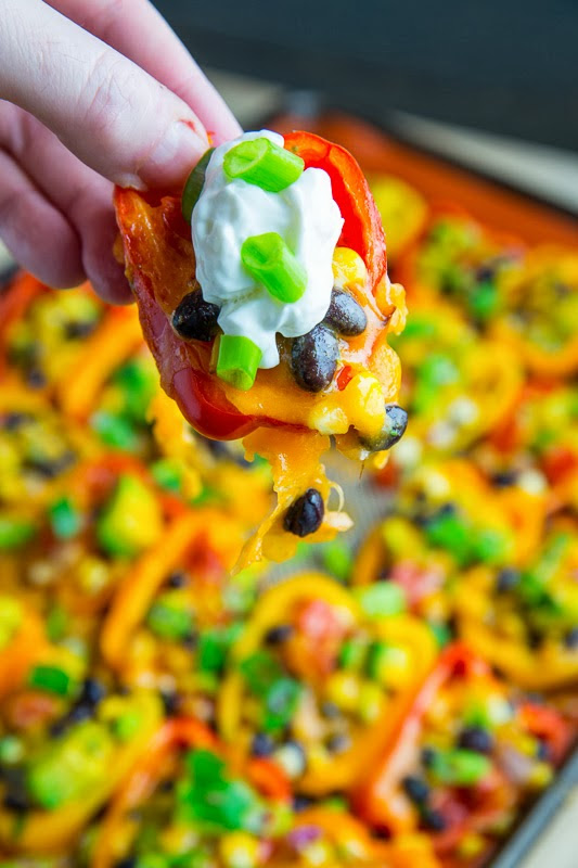 Mini Pepper Nachos with Corn, Black Beans and Avocado