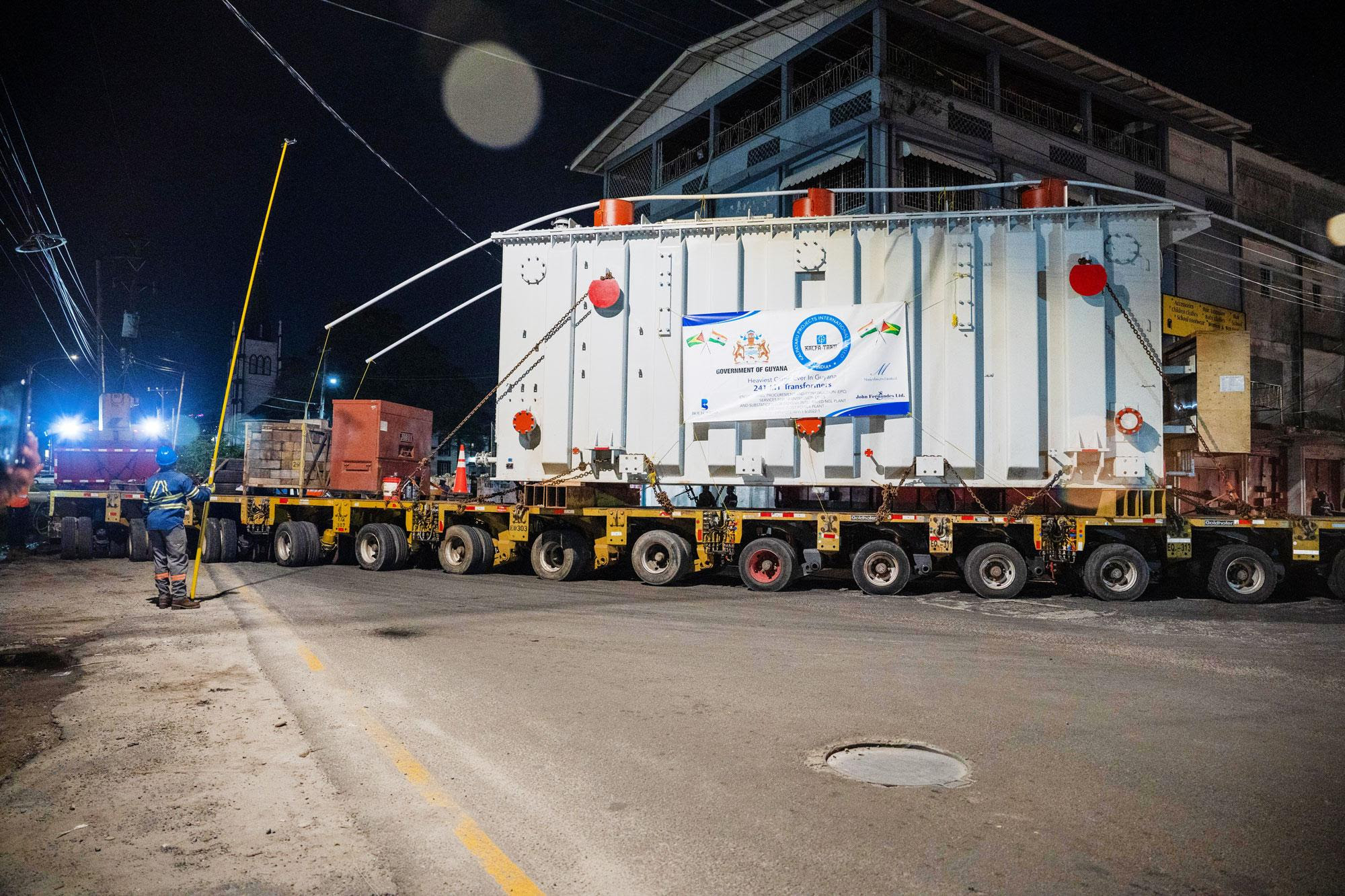 One of the 241 metric ton transformers being moved from the JFL Terminal on Water Street to its Inland Terminal on Mandela Avenue.