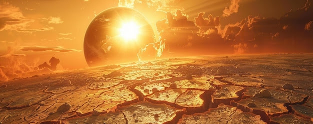 SunScorched Earth A photorealistic illustration of the Earths surface cracked and scorched by the sun