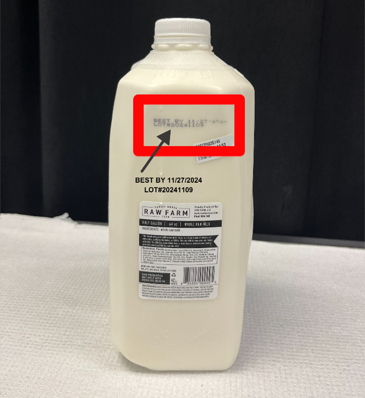 Photo of Back Label of Raw Milk Farms Product