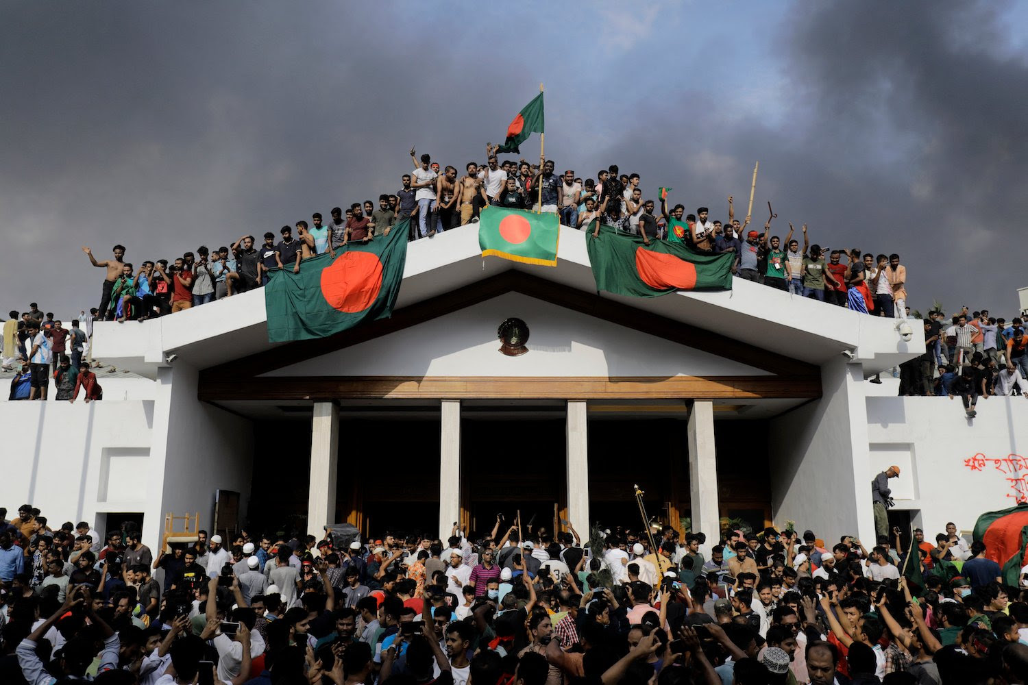 Anti-government protesters storm Bangladeshi Prime Minister Sheikh Hasina’s palace in Dhaka.