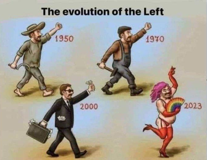 Meme showing the evolution of the left.