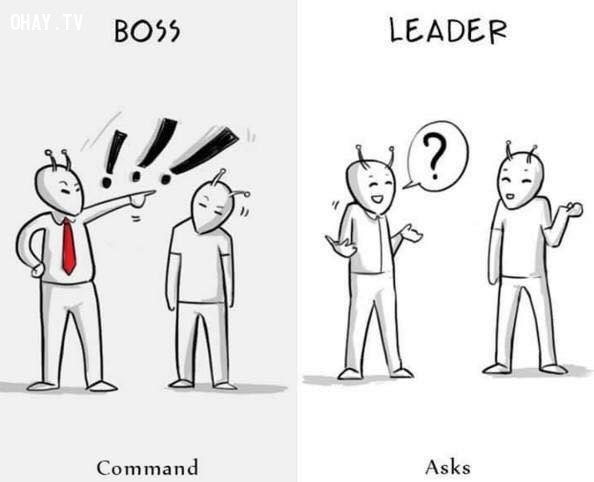 2. Boss luôn luôn phàn nàn khi không vừa ý. Leader đưa ra lời khuyên và lời đề nghị: Tại sao chúng ta không...nhỉ?,boss,leader,khác biệt giữa boss và leader