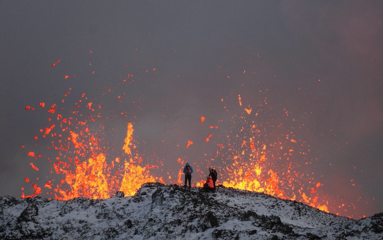Molten rock shoots into the air in Iceland