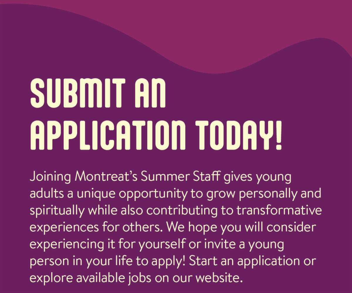 Submit an Application Today! - Joining Montreat’s Summer Staff gives young adults a unique opportunity to grow personally and spiritually while also contributing to transformative experiences for others. We hope you will consider experiencing it for yourself or invite a young person in your life to apply! Start an application or explore available jobs on our website.