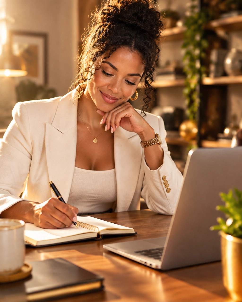 Entrepreneur writing a clear business goal before joining a coaching call