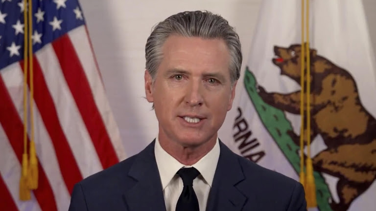 Gov. Gavin Newsom speaks during an address on Tuesday, June 10, 2025. (Office of California Governor via AP)