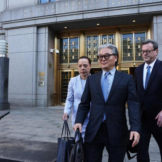 NEW YORK, NEW YORK - JULY 10: Archegos Capital Management founder Sung Kook "Bill" Hwang (C) walks out of federal court after being found guilty of fraud and other charges by a jury on July 10, 2024 in New York City. Prosecutors had accused Hwang of market manipulation ahead of the 2021 collapse of his $36 billion private investment firm. Spencer Platt/Getty Images/AFP (Photo by SPENCER PLATT / GETTY IMAGES NORTH AMERICA / Getty Images via AFP)