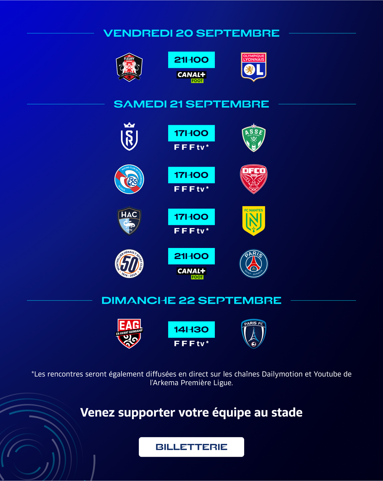 Calendrier de la J1 - Venez supporter votre équipe au stade - Billetterie