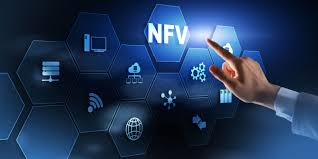 A man's hand is shown selecting NFV (Network Functions Virtualization) from a digital interface. His finger hovers over the NFV option, indicating a deliberate choice in a virtual environment. This gesture reflects the deployment of virtualized network functions to optimize network infrastructure and enhance scalability and flexibility in telecommunications systems.