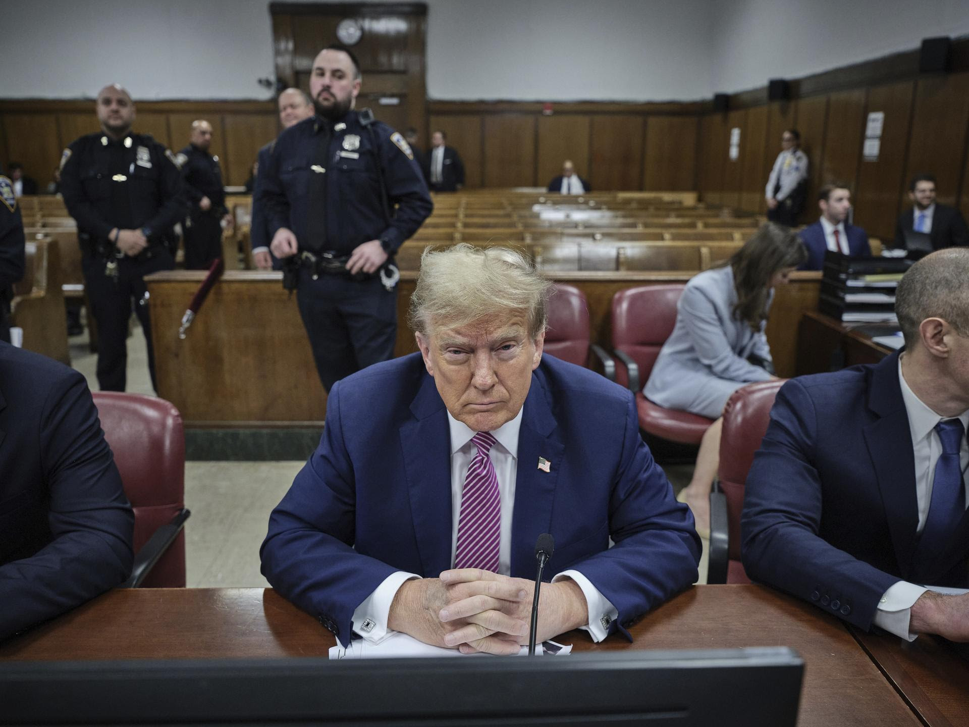 Former President Donald Trump appears for jury selection in his trial at Manhattan criminal court in New York.