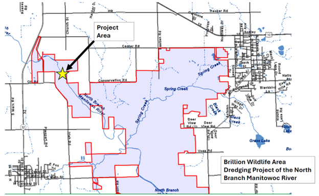 A map showing the Brillion State Wildlife Area.