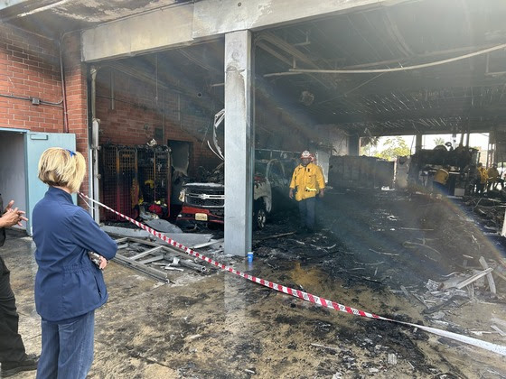 Hahn tours damaged fire station