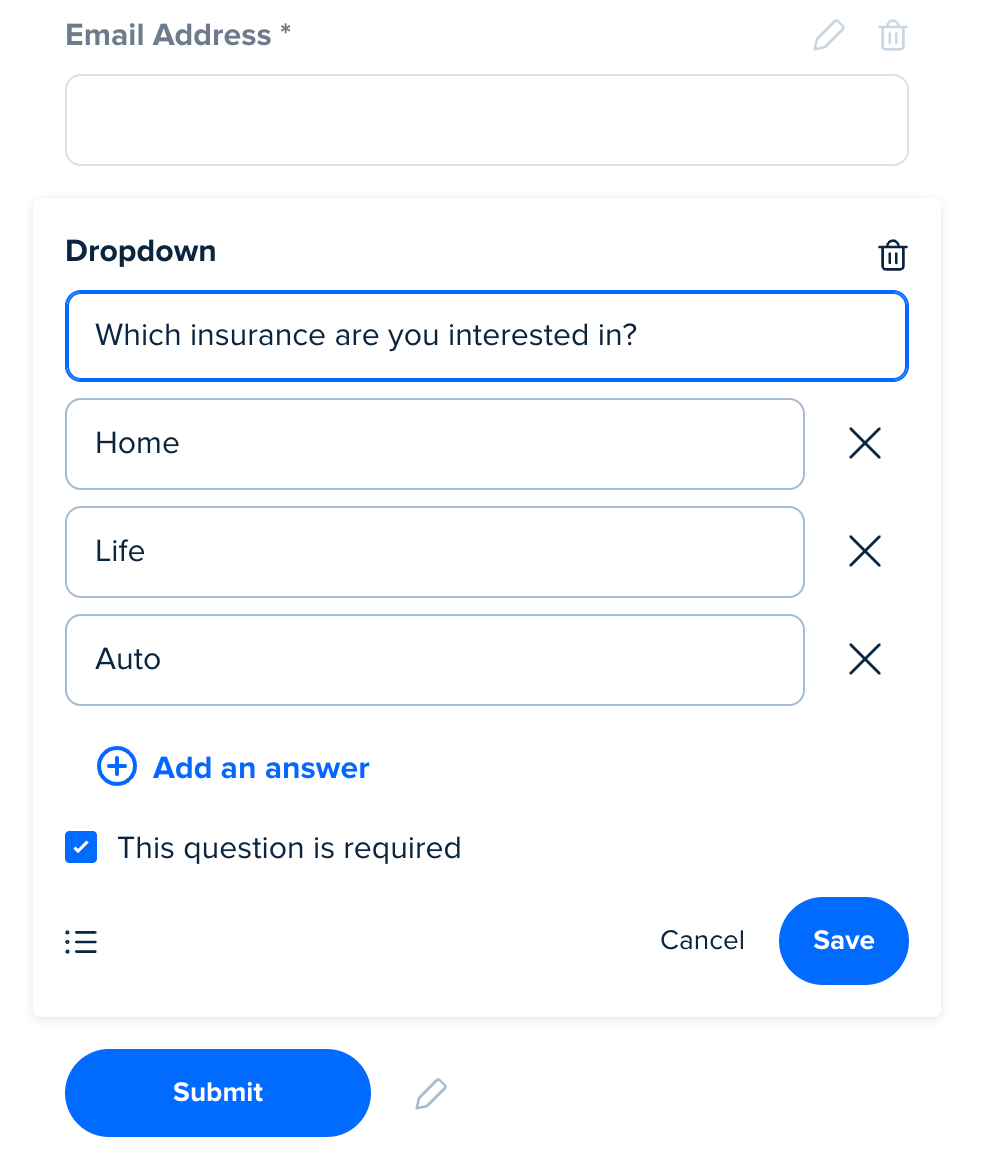 Screenshot of routing form questions.