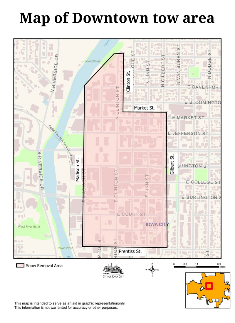 Map of Downtown Iowa City tow area.