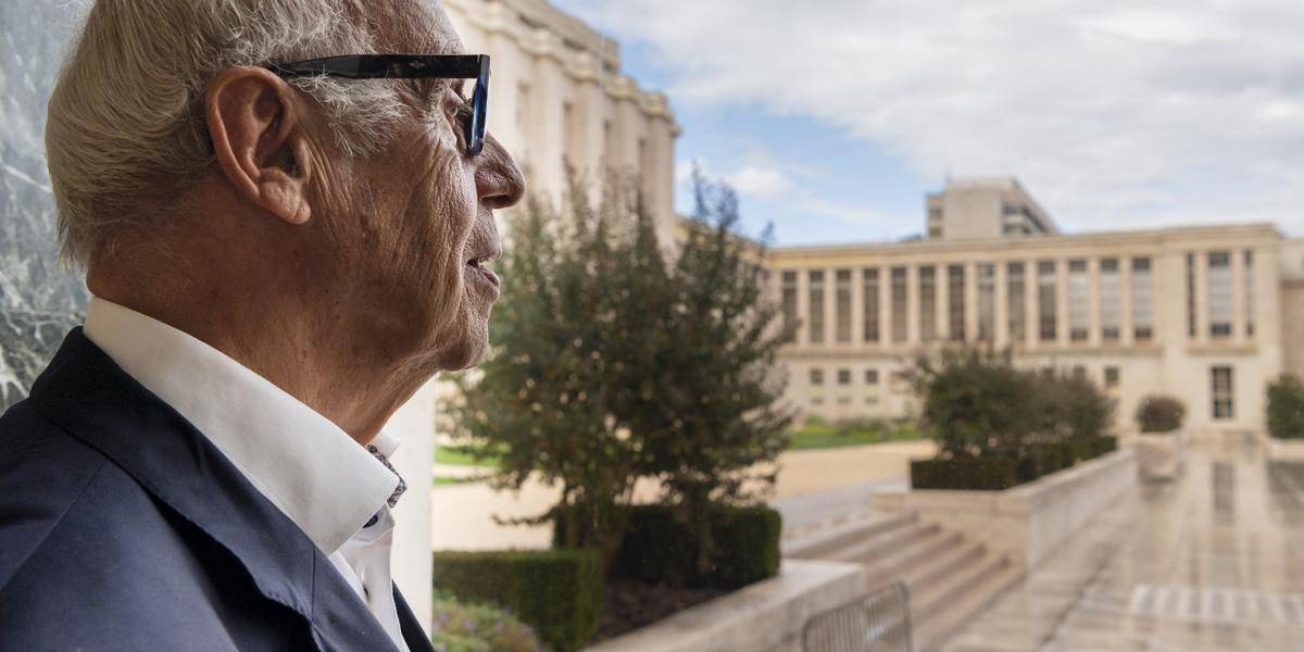 Pourfendeur du capitalisme, Jean Ziegler est un grand défenseur du système multilatéral incarné par l'ONU qu'il estime aujourd'hui en danger. Palais des Nations, Genève, 2019.