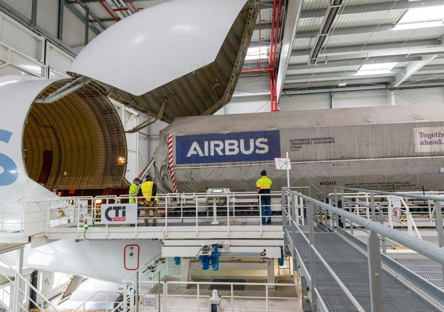 Satellite container loading into the Beluga aircraft – Copyright Airbus