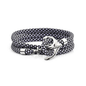 Black and White Rope Triple Bracelet w/Anchor