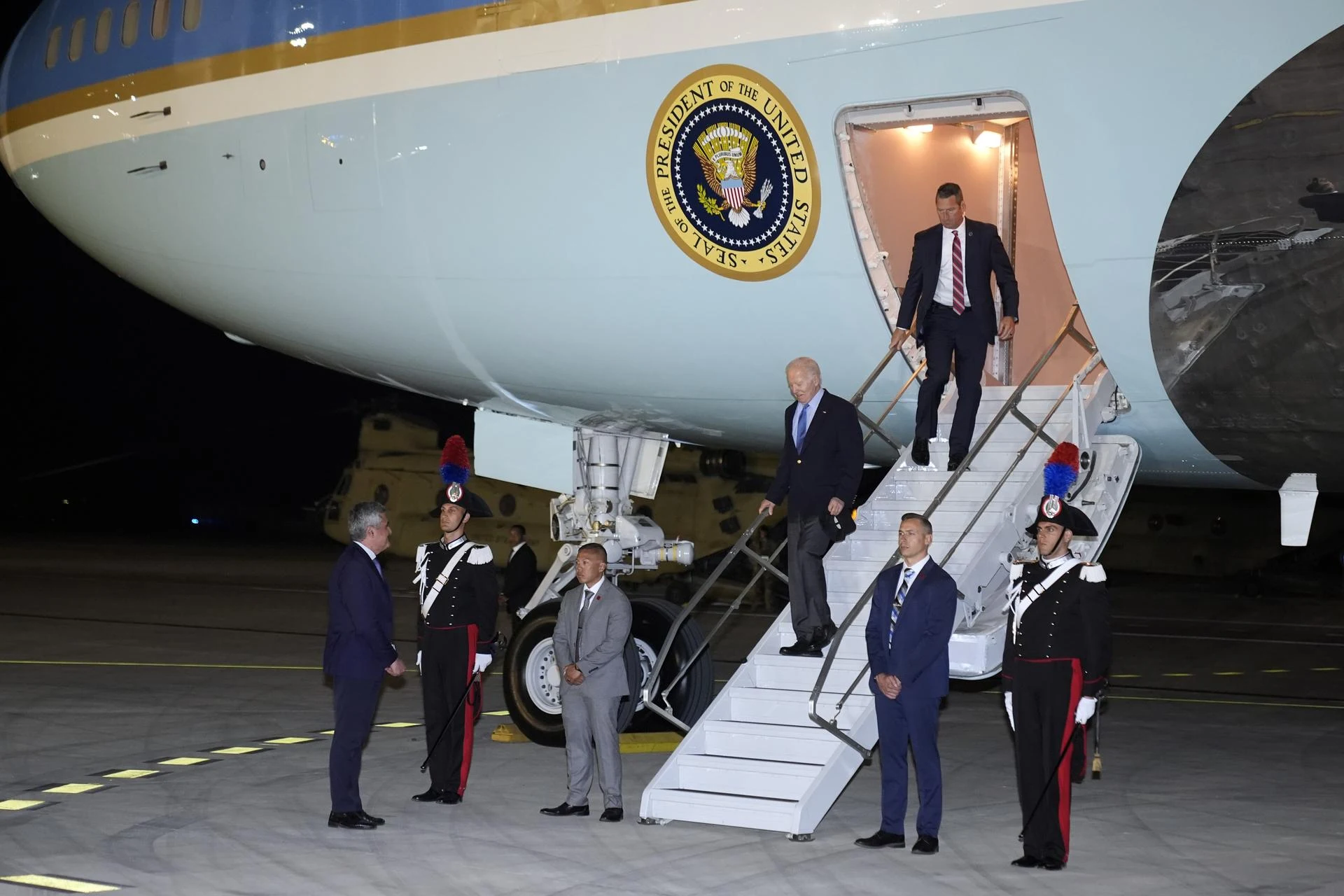 Joe Biden arrives in Brindisi, Italy.