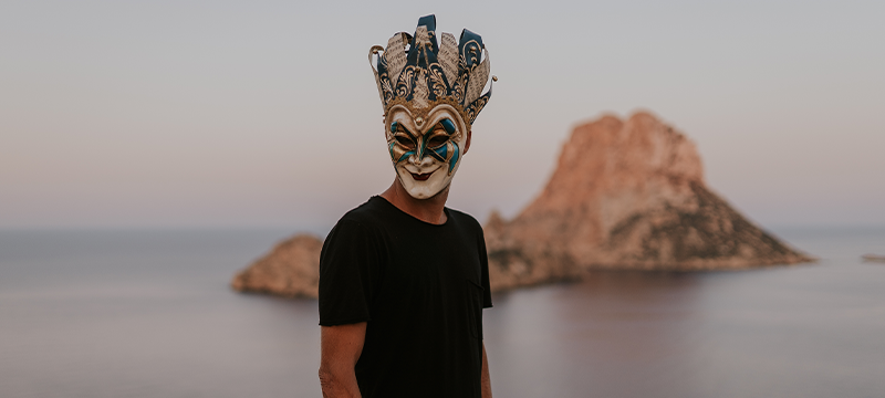 Boris Brejcha wearing a Venetian joker mask