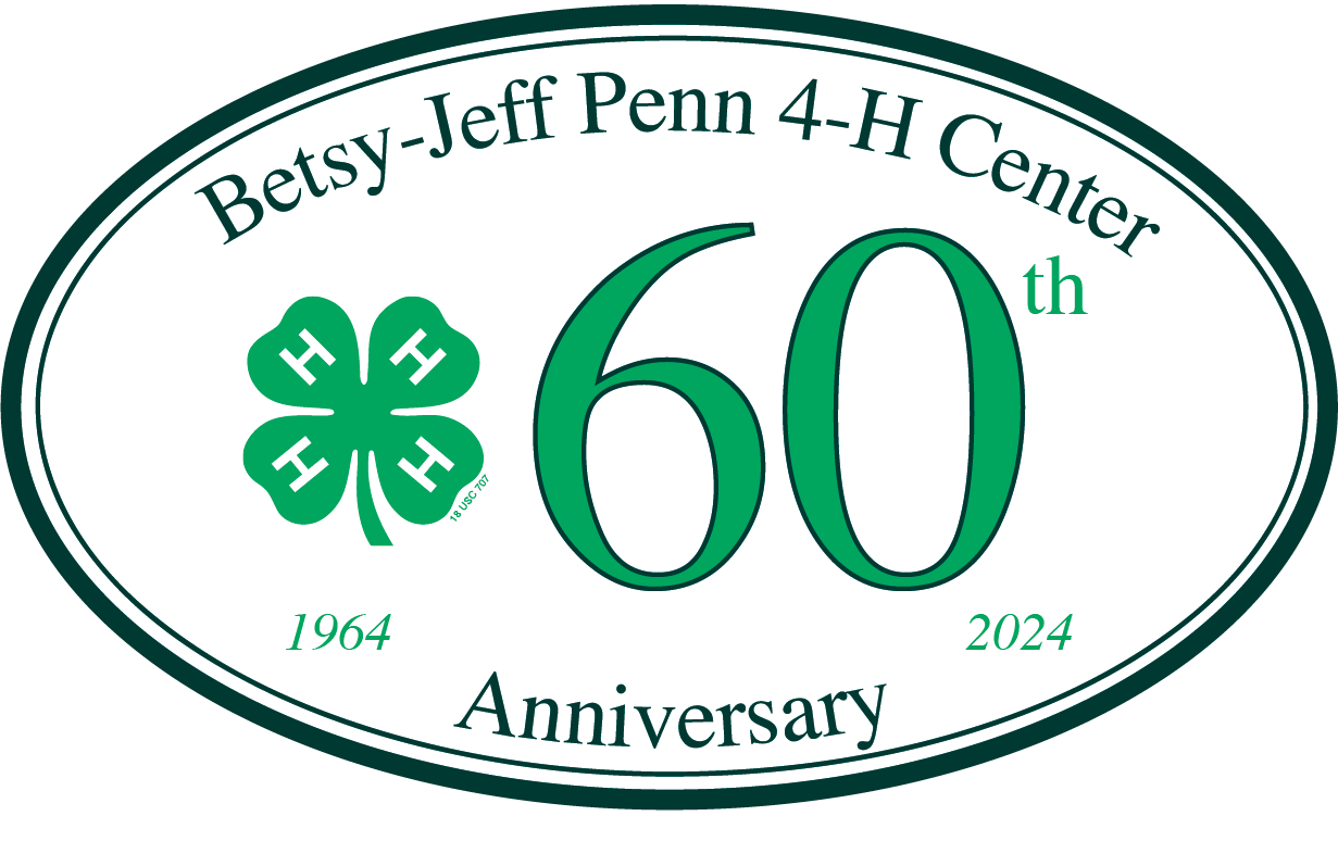 Betsy-Jeff Penn 4-H Center logo, with a green 4-H clover next to "60th"