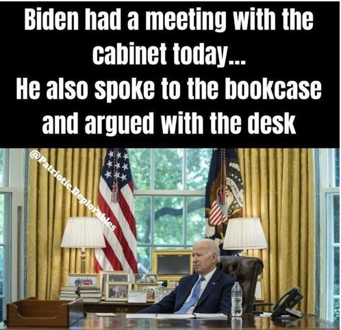 Meme claiming Biden talks to furniture.