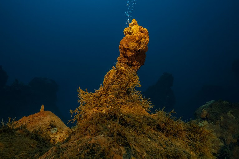 Observation of the basaltic organs of the Panarea volcanic island in the Aeolian islands archipelago, Mediterranean Sea.