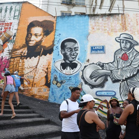 Tourists gather at the "Pedra do Sal" (Stone of Salt), the birthplace of Brazil's most famous music, Samba, in Rio de Janeiro, Brazil April 26, 2024.