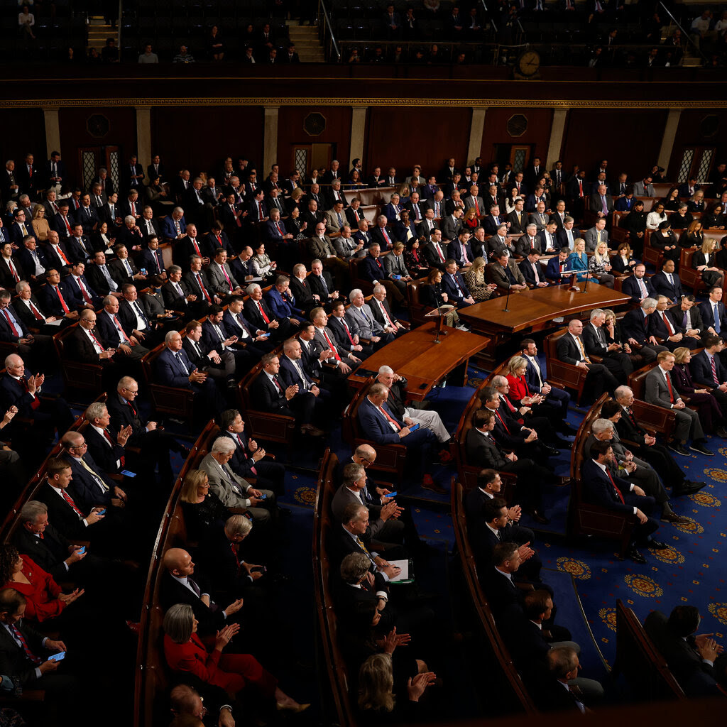 Lawmakers seated in a joint session of Congress.