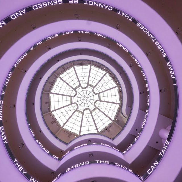 Jenny Holzer's work shown in the Guggenheim Museum, Art work © 2024 Jenny Holzer / Courtesy ARS; Photograph by Ariel Ione Williams and David Heald / © Solomon R. Guggenheim Foundation / ARS.