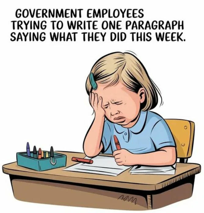 Cartoon of little sad kis portrayed as government worker.