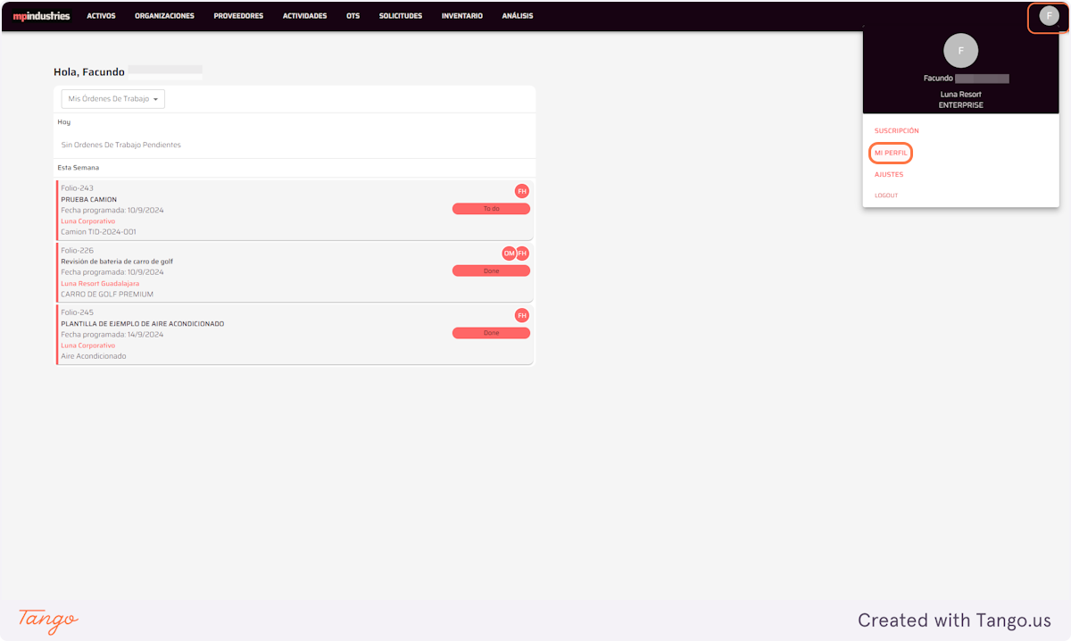 Click on MI PERFIL
