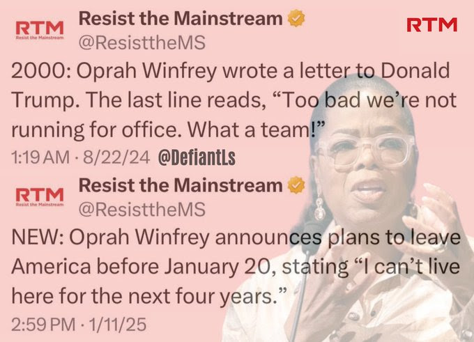 Hypocrite Oprah who loves Trumpthen want to leave country if elected.