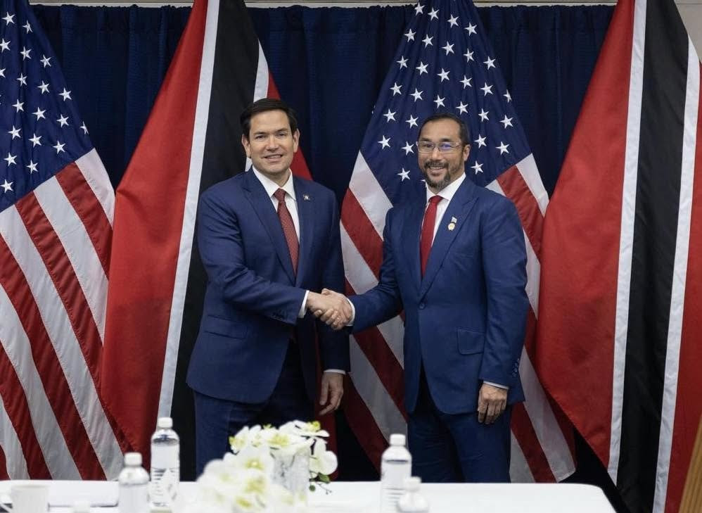 Prime Minister Stuart Young shakes hands with US Secretary of State Marco Rubio prior to their hour-long bilateral discussions in Jamaica on March 26. - Photo courtesy Office of the Prime Minister