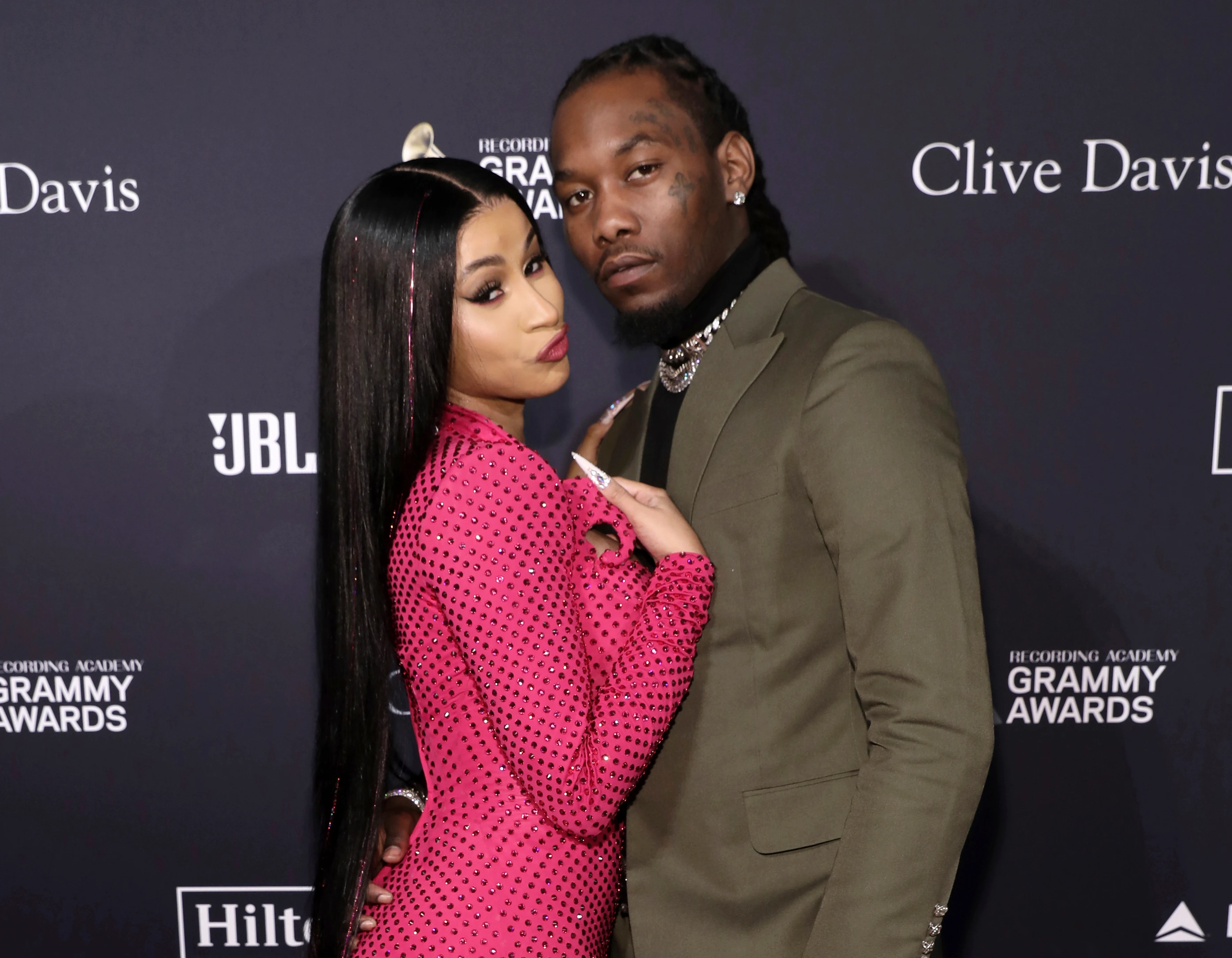 Cardi B, left, and Offset arrive at the Pre-Grammy Gala And Salute To Industry Icons in Beverly Hills, Calif. on Jan. 25, 2020.