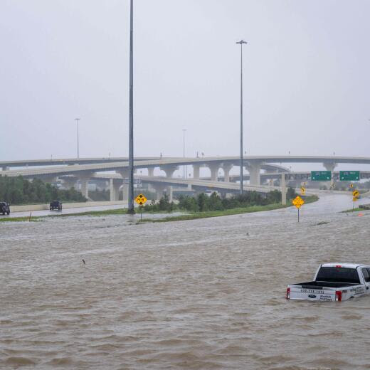 HOUSTON, TEXAS - JULY 08: A vehicle is left abandoned in floodwater on a highway after Hurricane Beryl swept through the area on July 08, 2024 in Houston, Texas. Tropical Storm Beryl developed into a Category 1 hurricane as it hit the Texas coast late last night. Brandon Bell/Getty Images/AFP (Photo by Brandon Bell / GETTY IMAGES NORTH AMERICA / Getty Images via AFP)