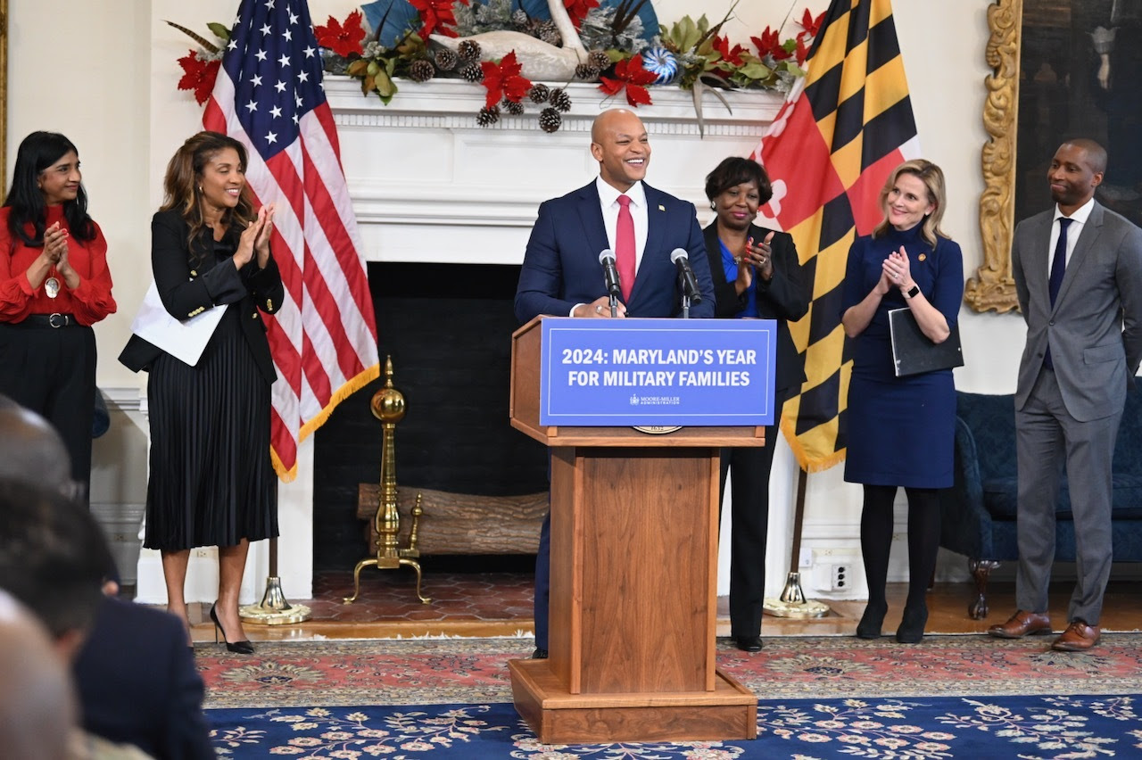 Governor Moore delivers remarks during the military families announcement in the Governor's Reception Room on Wednesday, December 13, 2023.