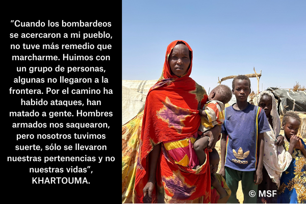 Khartouma y sus 6 hijos refugiados en Chad.