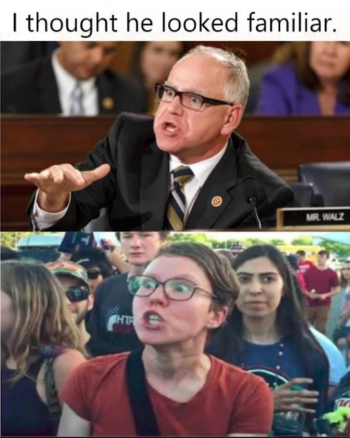 Meme of Tim Walz lookimng deranged.