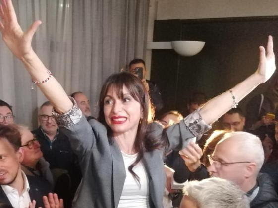 La neo-presidente della Regione Umbria Stefania Proietti nel suo comitato elettorale, Perugia, 18 novembre 2024. ANSA/DANILO NARDONI