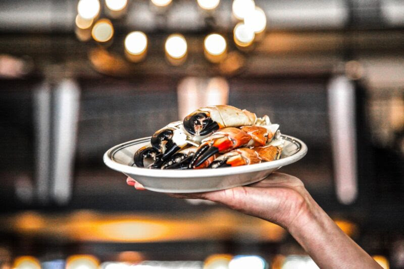 Stone Crab claws on a plate at Joe's Seafood