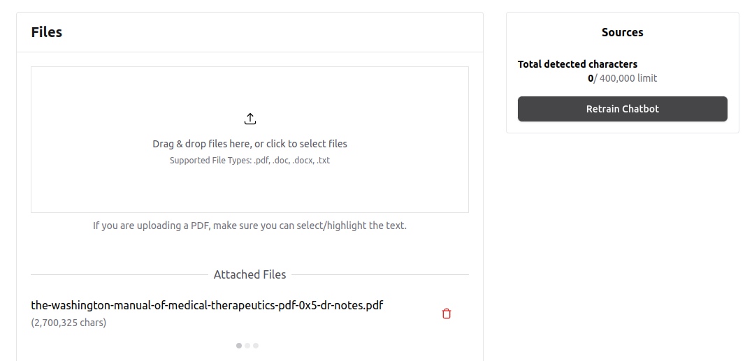 Chatbase PDFs parsing